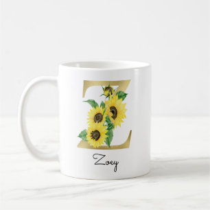 Monogrammerad gul solros blomstergravyr initial Z Kaffemugg