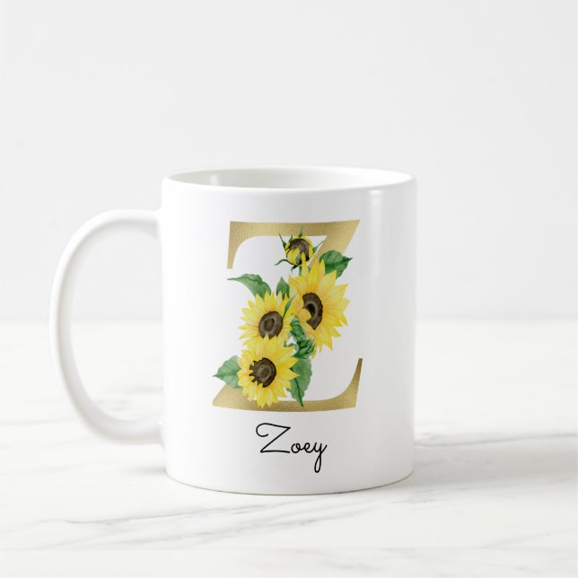 Monogrammerad gul solros blomstergul initial Z Kaffemugg (Vänster)