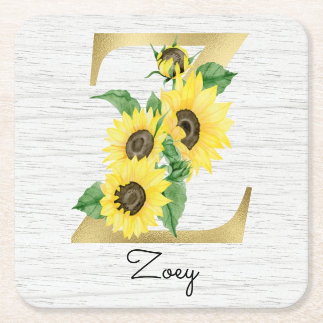 Monogrammerad gul solrosblomma initial Z Underlägg Papper Kvadrat (Framsidan)