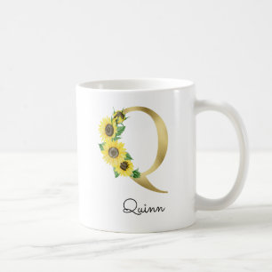 Monogrammerad gul solrosinitial Q Kaffemugg