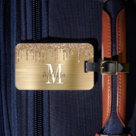 Monogrammerad guld glitter droppad borstad metall bagagebricka