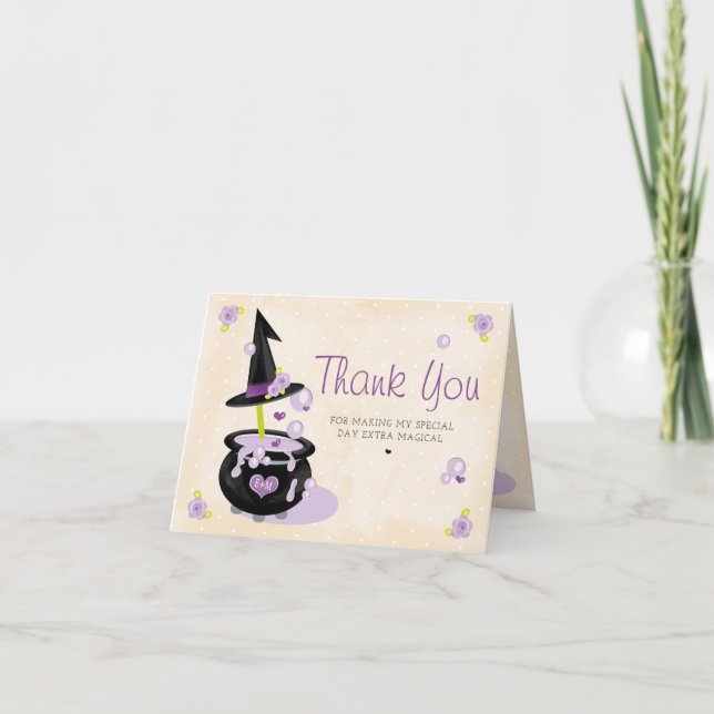Monogrammerad Halloween Häxgryta Tack Kort (Framsida)