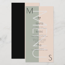 Monogrammerad hjärtbröllopsmeny i salvia rosa