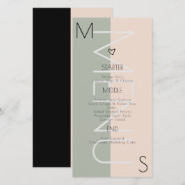 Monogrammerad hjärtbröllopsmeny i salvia rosa
