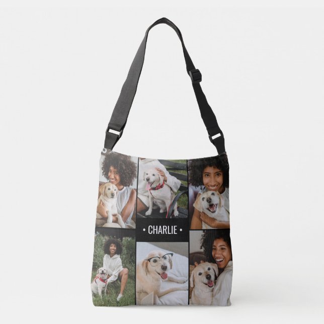 Monogrammerad hundfotokollage axelväska (Framsida)