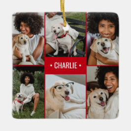 Monogrammerad hundfotokollage julgransprydnad keramik