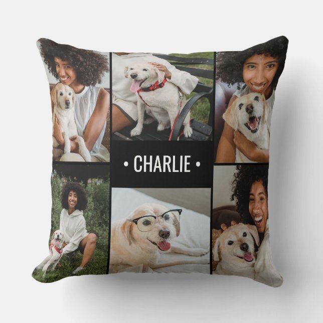 Monogrammerad hundfotokollage kudde (Framsida)