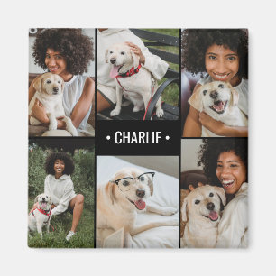 Monogrammerad hundfotokollage magnet