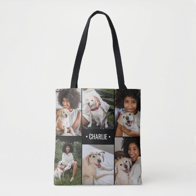 Monogrammerad hundfotokollage tygkasse (Framsida)