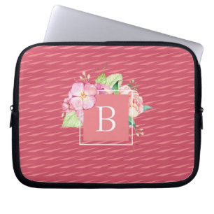 Monogrammerad Initial Abstrakt & Rosa Korall Blomm Laptop Fodral