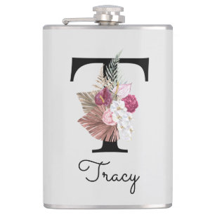 Monogrammerad initial T Rosa Boho flickig blommig Fickplunta