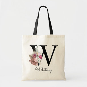 Monogrammerad initial W Rosa Boho flickig blommig Tygkasse