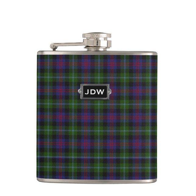 Monogrammerad Klan Wellington Tartan Rutig Flask Fickplunta (Framsidan)