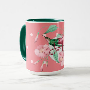 Monogrammerad kolibri blomstergul grön dekoration  mugg