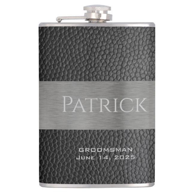 Monogrammerad kolv av läder och Metall Fickplunta (Framsidan)