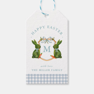 Monogrammerad Krön Topiary Kanin Påsk Presentetikett