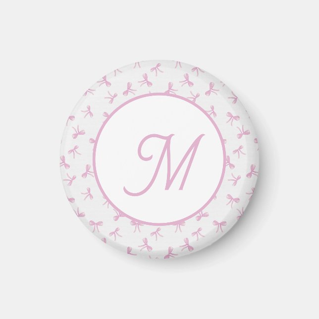 Monogrammerad krusad kokett rosa akvarellbåge  magnet (Framsidan)