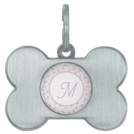 Monogrammerad krusig coquette rosa akvarellbåge  ID-bricka husdjur