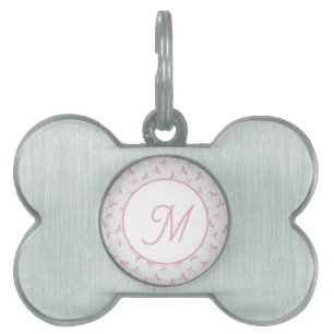 Monogrammerad krusig coquette rosa akvarellbåge ID-bricka husdjur