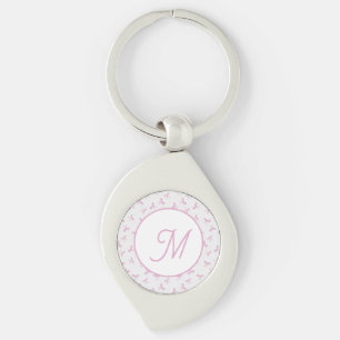 Monogrammerad krusig coquette rosa akvarellbåge  swirl silverfärgad nyckelring