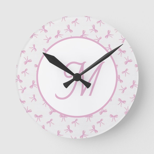 Monogrammerad Krusig Kokett Rosa akvarell Slöja Rund Klocka (Framsida)