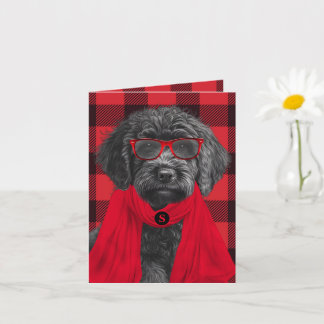 Monogrammerad Labradoodle Hund Röd Buffalo Rutig Kort