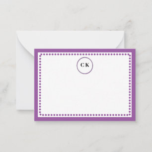 Monogrammerad lila prickig kant Anpassade initiale Anteckningskort