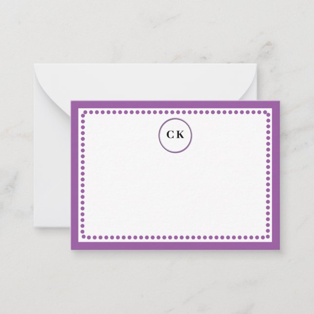 Monogrammerad lila prickig kant Anpassade initiale Anteckningskort (Framsida)