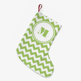 Monogrammerad Limegrön Vit Randig Chevron Liten Julstrumpa