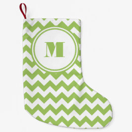 Monogrammerad Limegrön Vit Randig Chevron Liten Julstrumpa