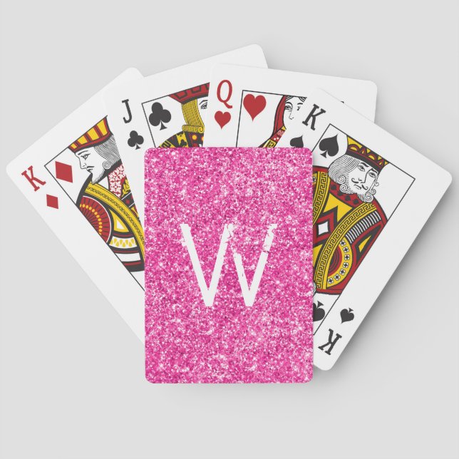 Monogrammerad Ljus Rosa Glitter Spelkort (Baksidan)