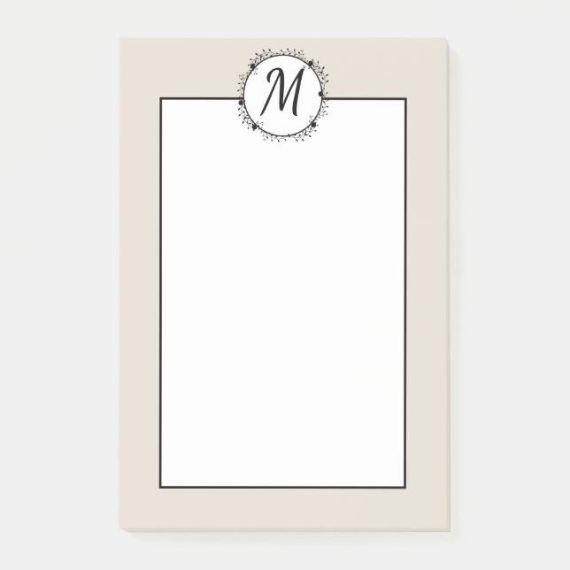 Monogrammerad mellanbrun, vit med svart krans post-it block (Framsida)