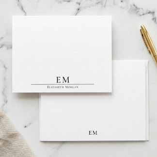 Monogrammerad Minimalistisk Elegant Svart Vit Brev Anteckningskort