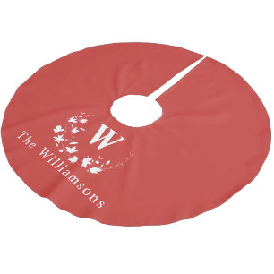 Monogrammerad minimalistisk röd blomsterkrans spec julgransmatta borstad polyester