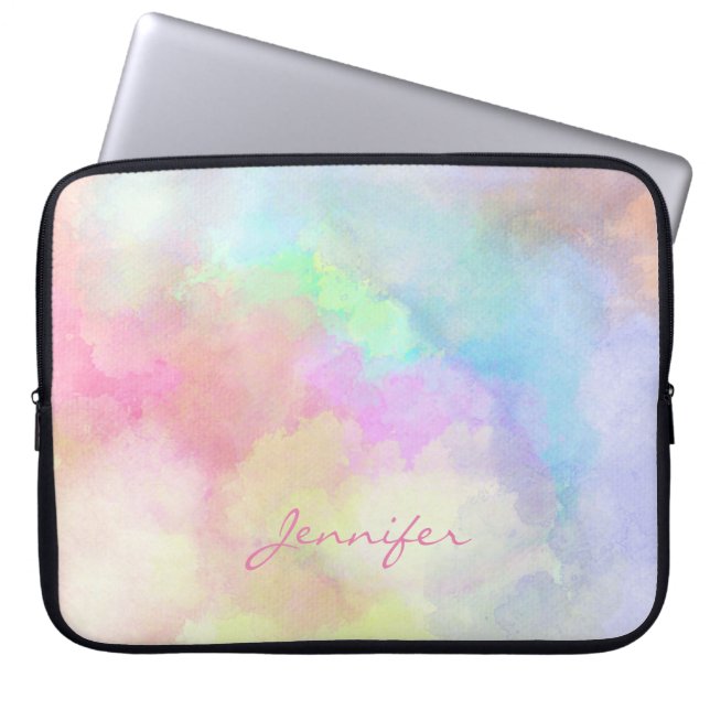 Monogrammerad mjuk pastell vattenfärg laptop fodral (Framsidan)
