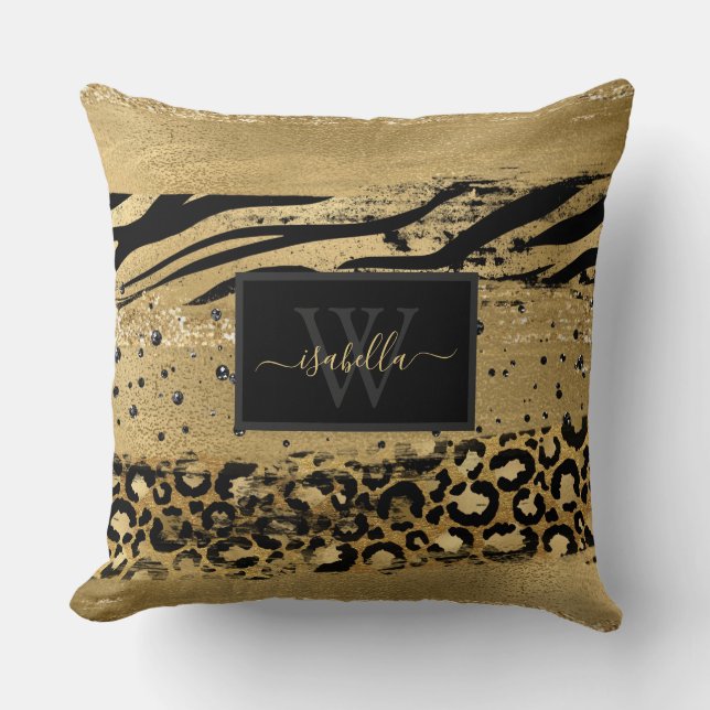 Monogrammerad Modern Guld Glitter Skrift Kudde (Framsida)