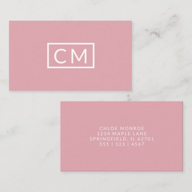 Monogrammerad Modern Minimalistisk Rosa Stilfull Visitkort (Fram/baksida)