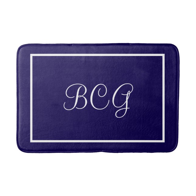 Monogrammerad mörkblå badrumsmatt badrumsmatta (Framsidan)