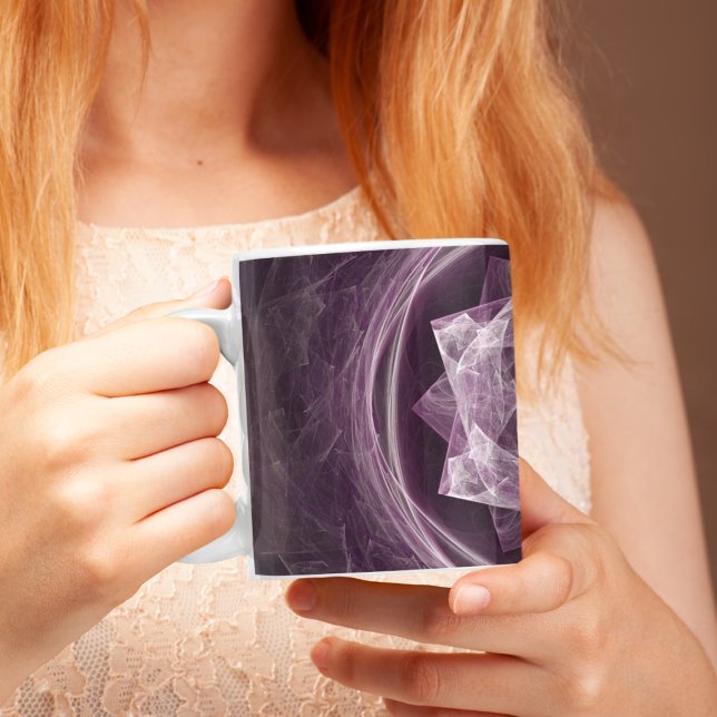 Monogrammerad mörklila stjärnfraktal kaffemugg (Skapare uppladdad)