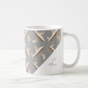 Monogrammerad randig fleur de lis-mönster kaffemugg