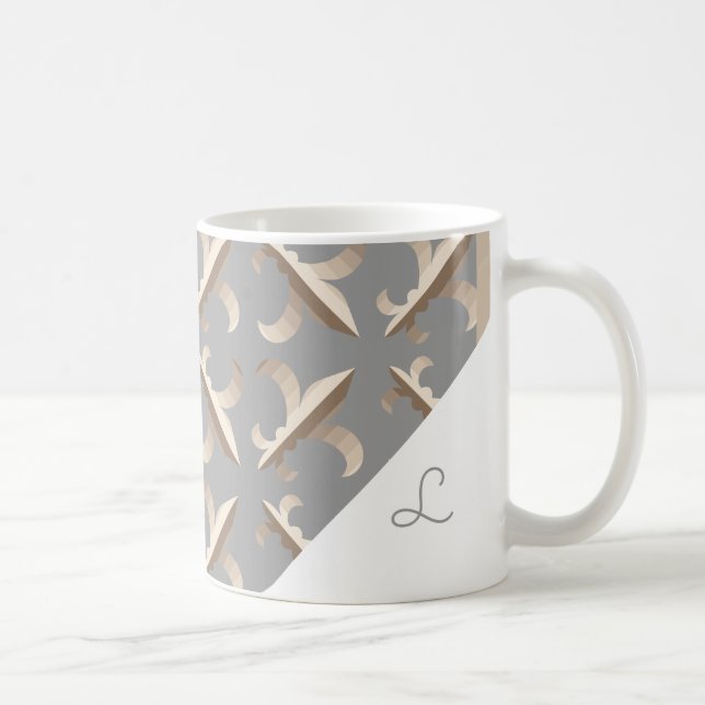 Monogrammerad randig fleur de lis-mönster kaffemugg (Höger)