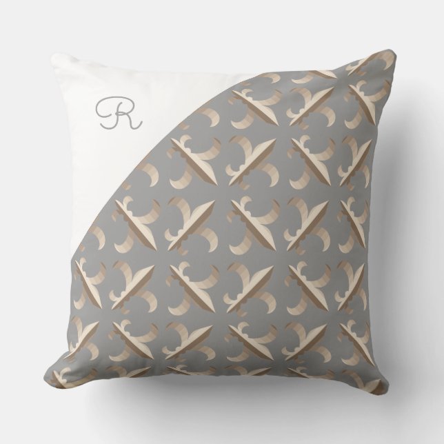 Monogrammerad randig fleur de lis-mönster kudde (Framsida)