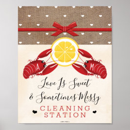 Monogrammerad Rengöringsstation för Krabb Kokning Poster