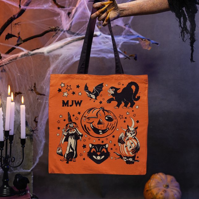Monogrammerad Retro Halloween Tygkasse (Skapare uppladdad)