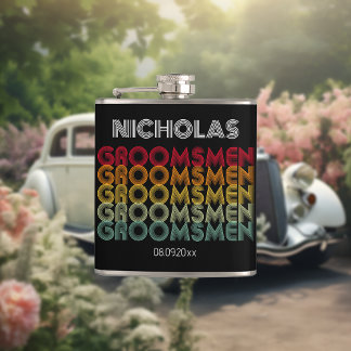 Monogrammerad Retro Stil Bröllop Groomsmen Fickplunta
