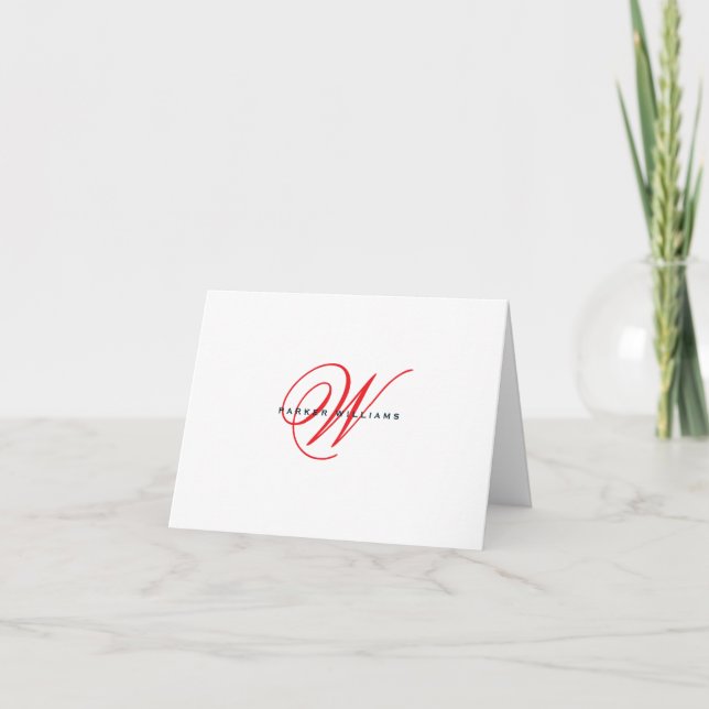 Monogrammerad röd och marinblå vikt Tacksamhetskor Tack Kort (Framsida)