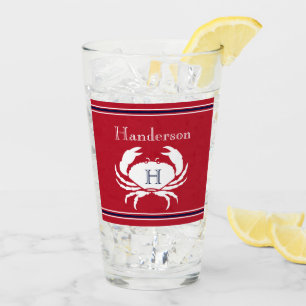 Monogrammerad röd vit krabba nautisk glas