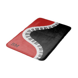 Monogrammerad röd vit- och svart pianodesign badrumsmatta