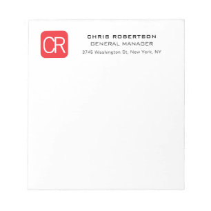 Monogrammerad röd vit professionell enfärgad anteckningsblock