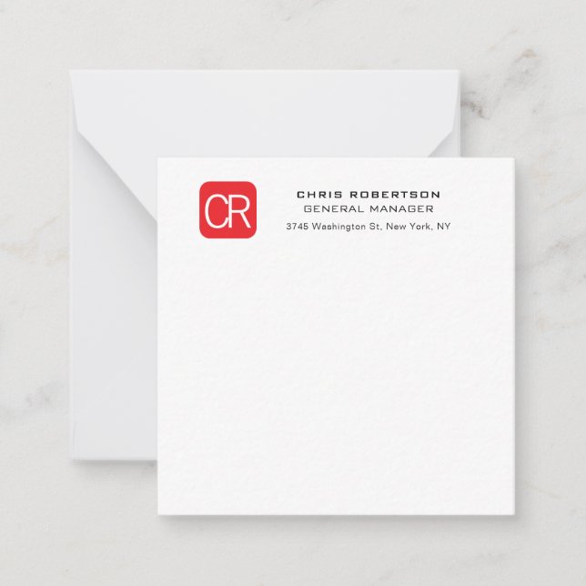 Monogrammerad röd vit professionell enfärgad anteckningskort (Framsida)